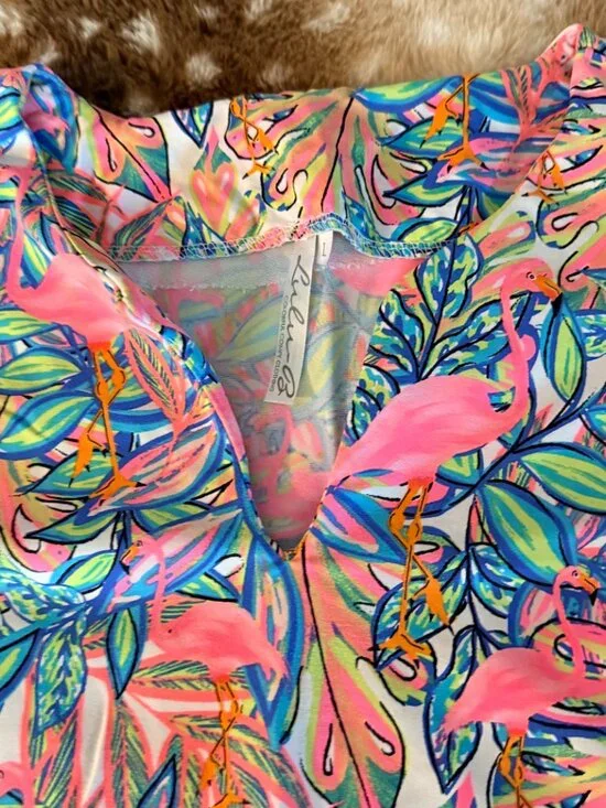 Lulu-B Sleeveless Blouse Bundle L Teal V Neck + Pink Flamingo Tropical - Picture 7 of 9